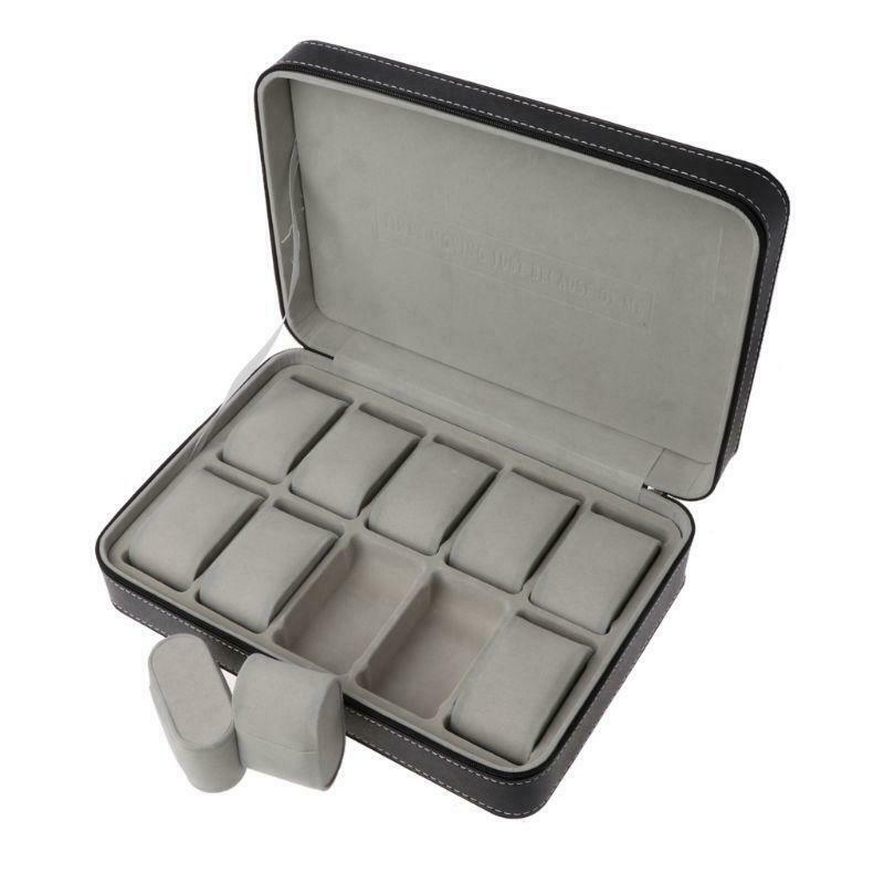 10 Slots Watch Zipper Travel Box Leather Display Case Organizer Jewelry Storage