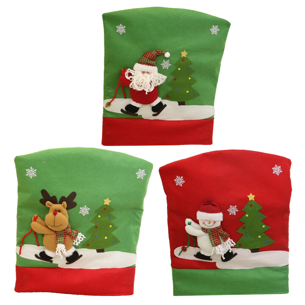 3Pcs/Set Christmas Chair Back Cover,Santa/Snowman/Elk Chair Set for Dining Room