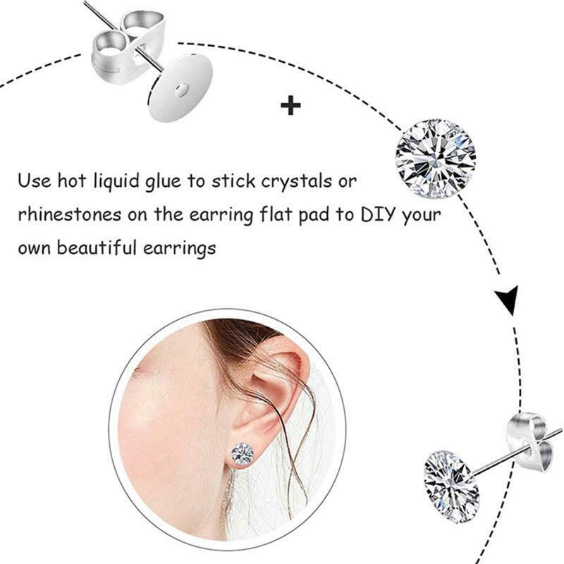 450 Pieces Earring Studs Posts Rubber Backs Blank Flat Pad for Making Jewelry