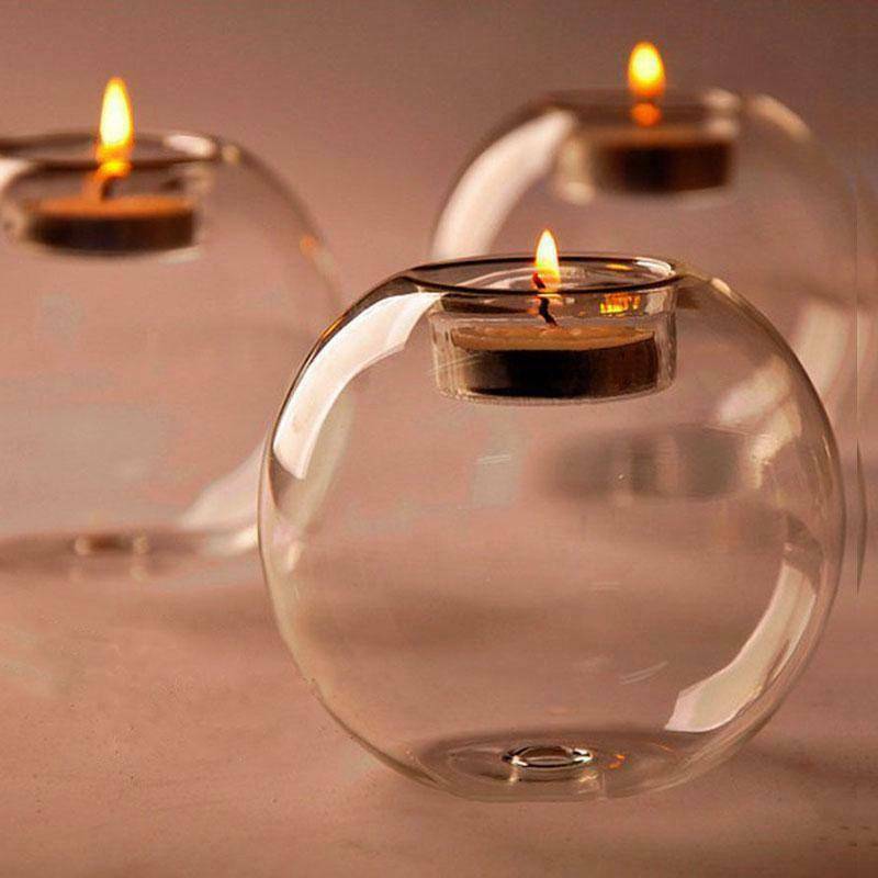 Round Tea Light Candle Holders Clear Glass Design Candlestick Party Decor 8cm