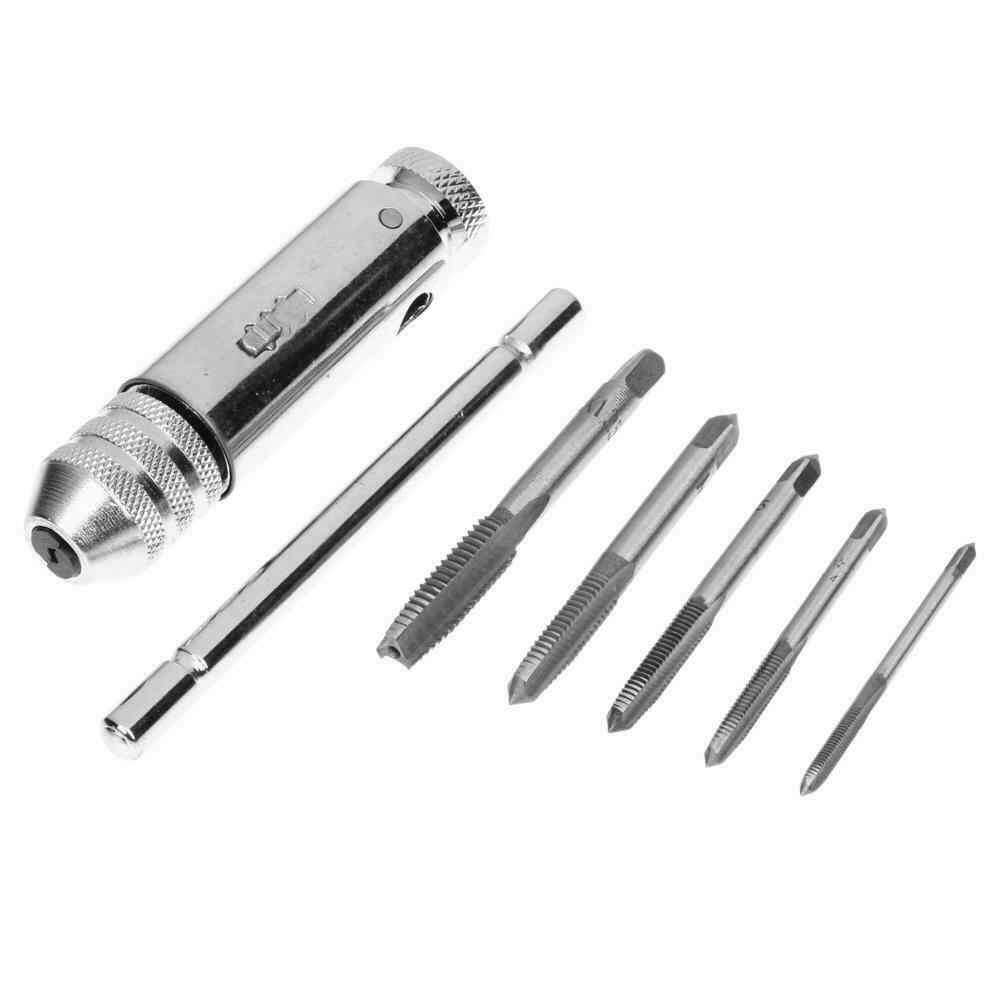 5pcs T-handle Screw Tap Ratchet Taps with Spanner Wrench Drift Holder Tool Set