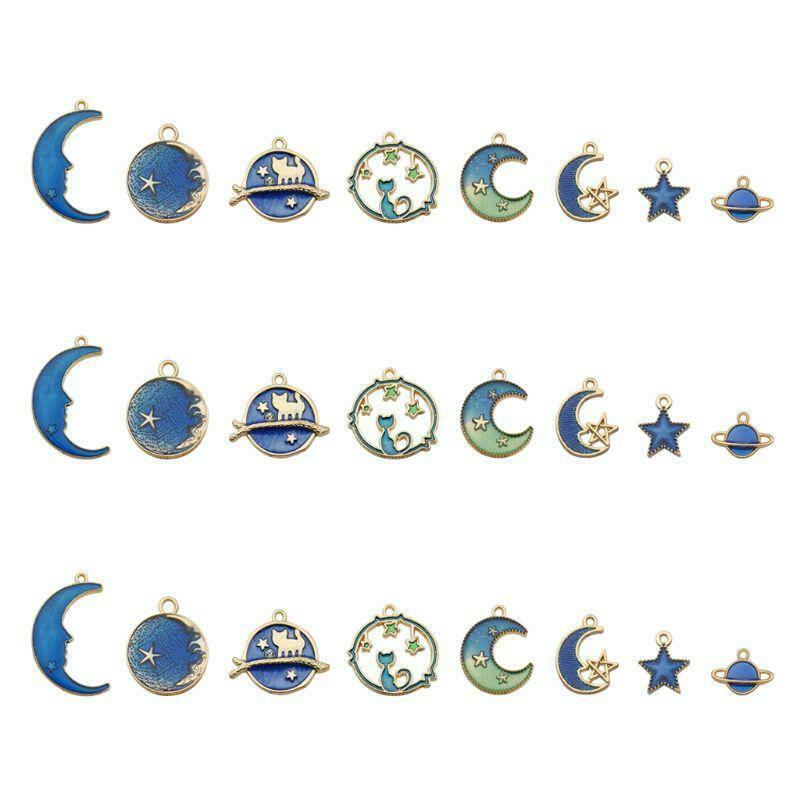 24 Pcs/pack DIY Jewelry Accessories Drop Oil Alloy Small Pendant Bracelet Moon