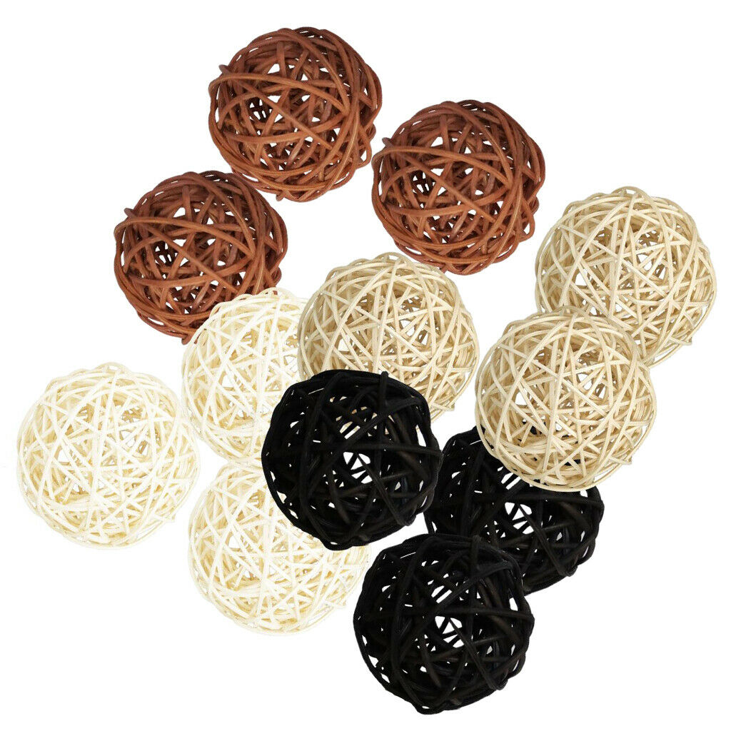 12Pcs Mixed Rattan Wicker Balls Decoration Ornaments Wedding Party Table 5cm