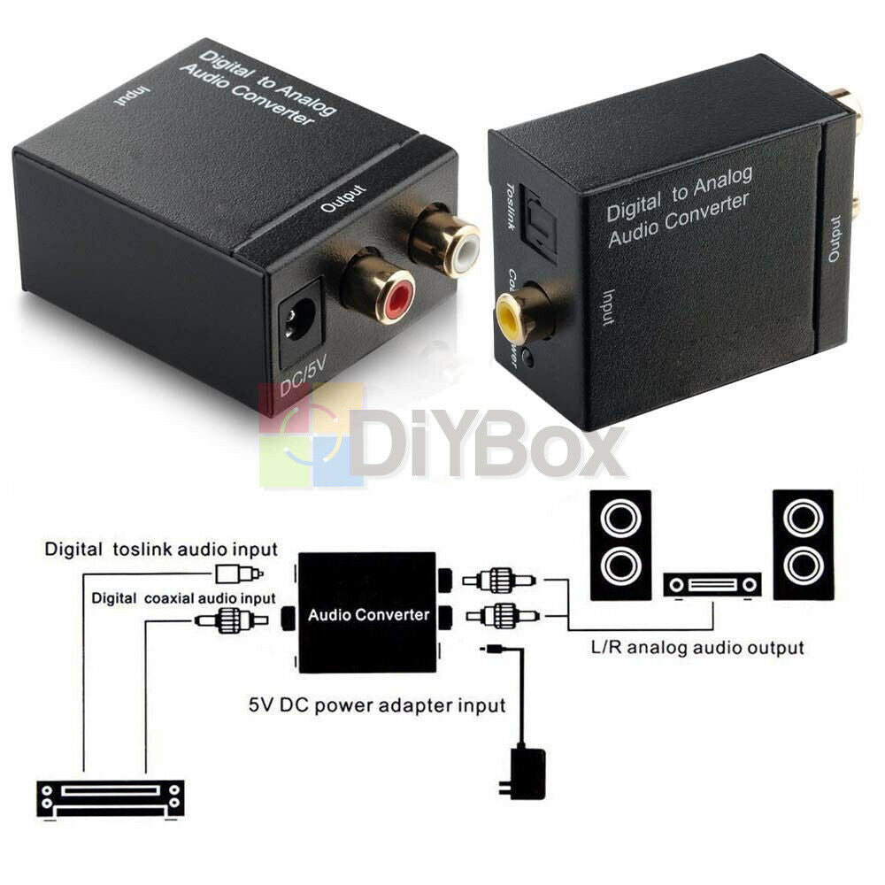 Optical Coaxial Toslink Digital to Analog Audio Converter Adapter RCA L/R 3.5mm