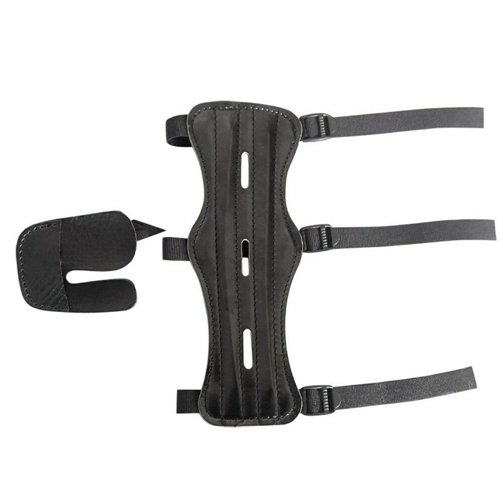 Archery Protector Arm Guard 3 Strap Finger Tab Gear Leather Bow Shooting AF6