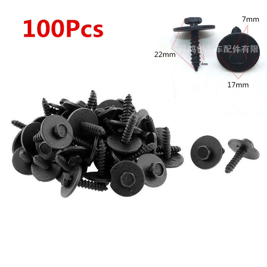 100Pcs 4.2-1.41x22mm Sheet Metal Screw Flange 17mm Washer Black Finish 7mm Hex