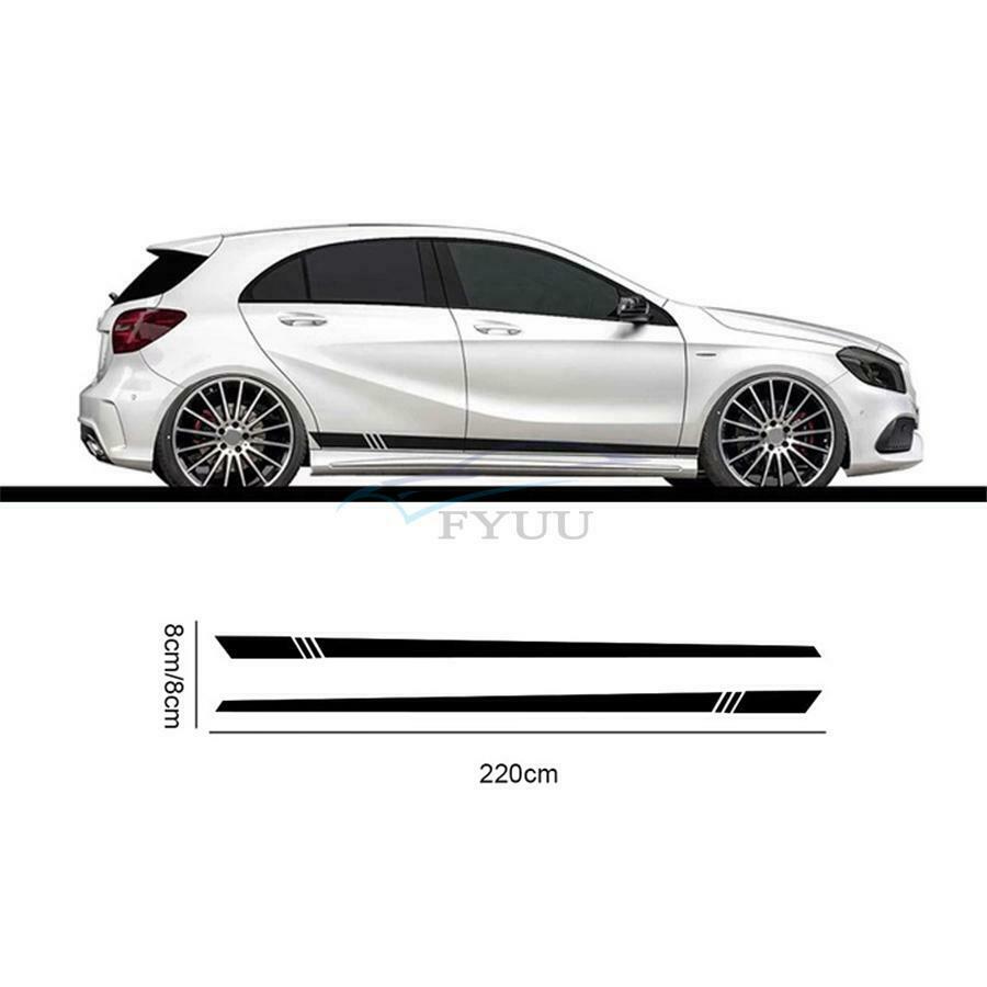 1 Pair PVC Black 220cm×8cm Autocar Side Door DIY Stripes Decals Stickers Trim