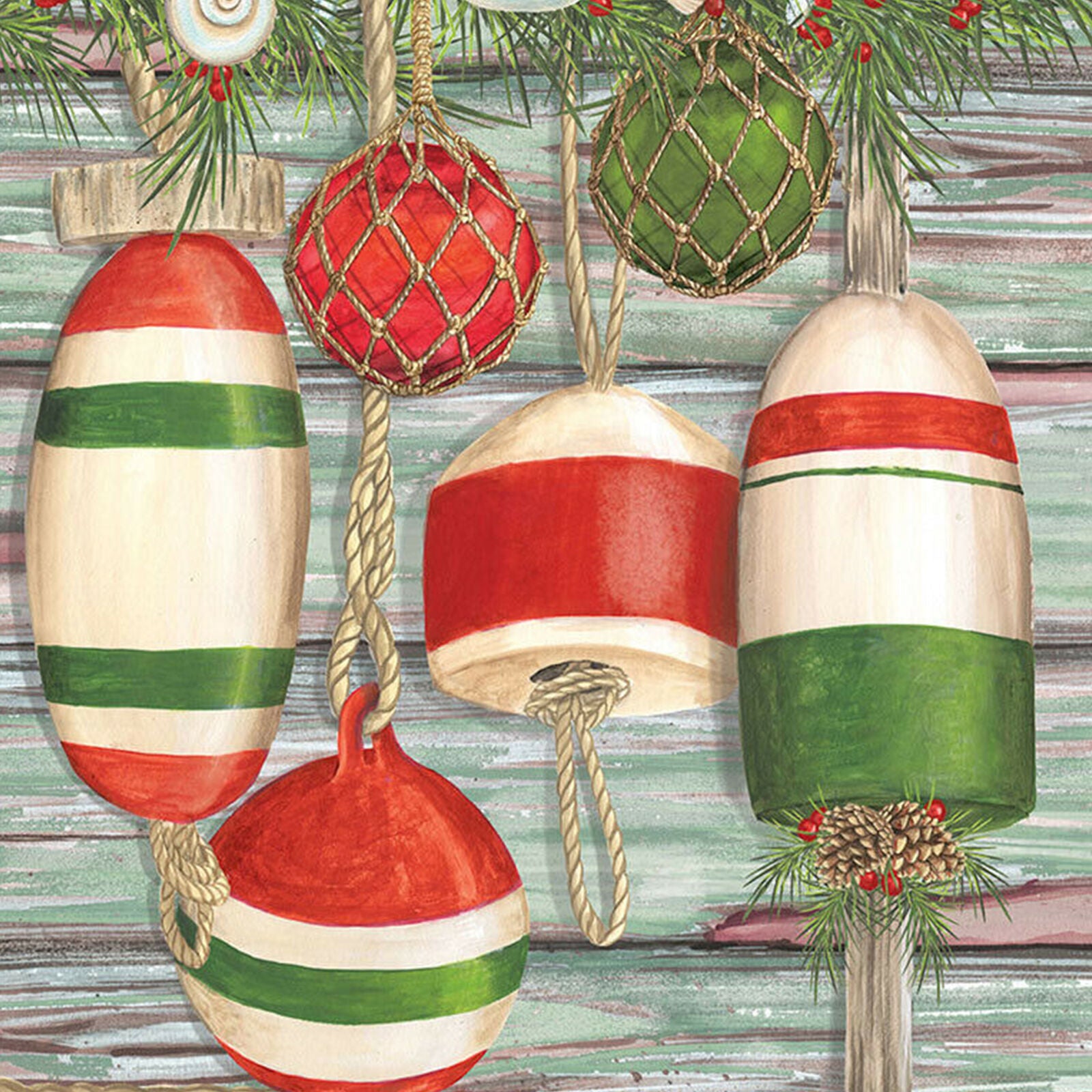 Festive Buoys Christmas House Flag Nautical Seashells 28" x 40" Briarwood Lane