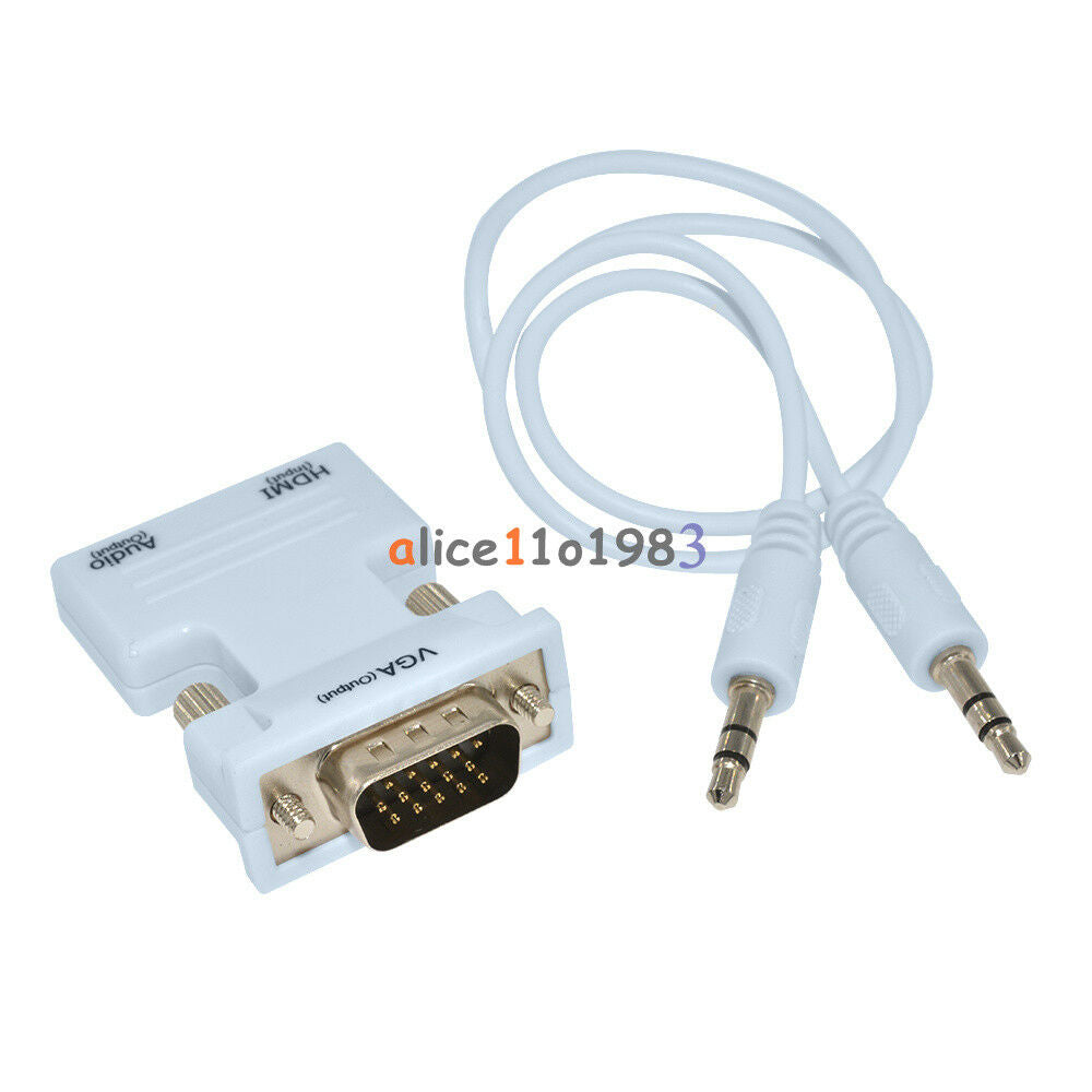 White HDMI Female to VGA Male Converter+Audio Cable Support 1080P Signal Output