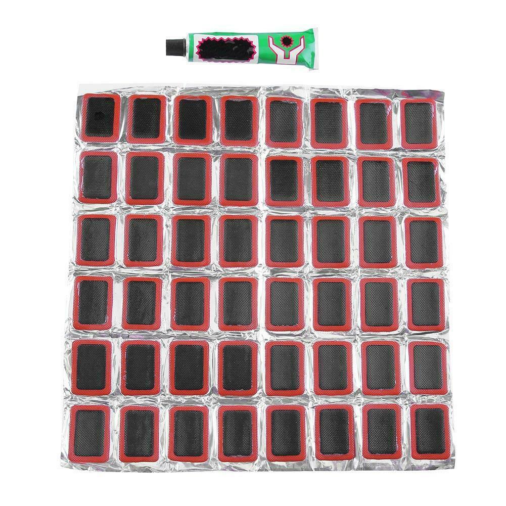 48pcs Bike Tire Bicycle Kit Patches + 1pc Repair Glue Tyre Tube Rubber @