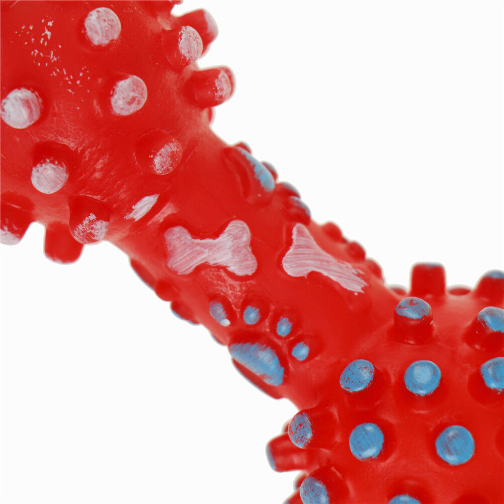 Dotted Dumbbell Shaped Dog Toys Squeeze Squeaky Faux Bone Pet Chew To.l8