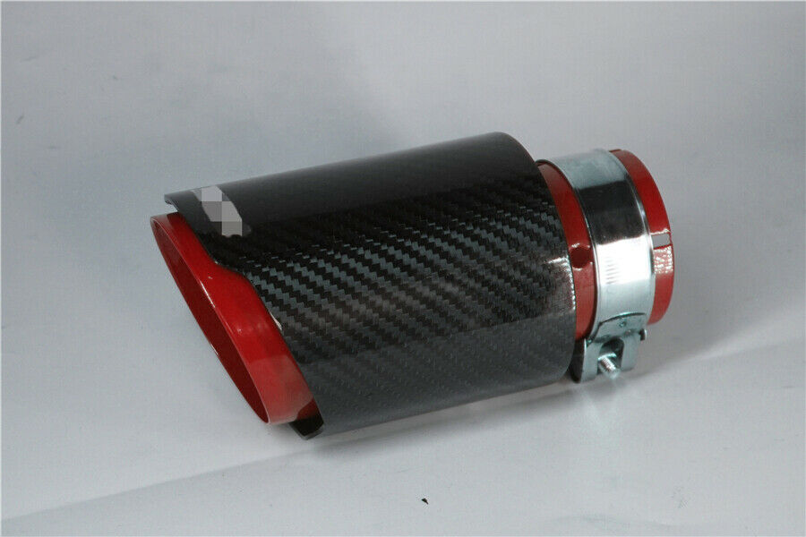 2.5'' Carbon Fiber Glossy Exhaust Pipe Stainless Steel Tipe Red Baking Paint 1PC