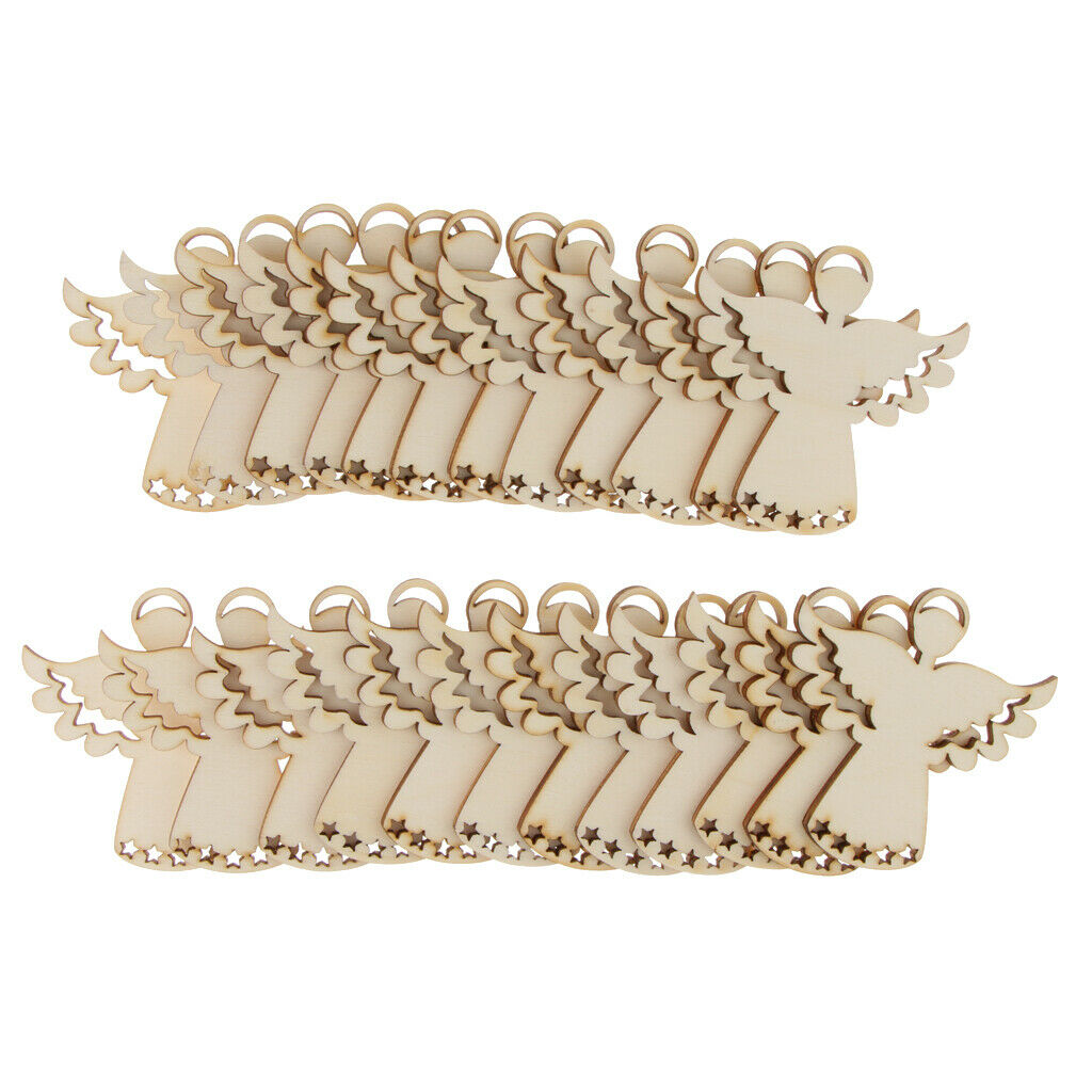 24 Set Unpainted Angel Wooden Craft Gift Tags Price Labels
