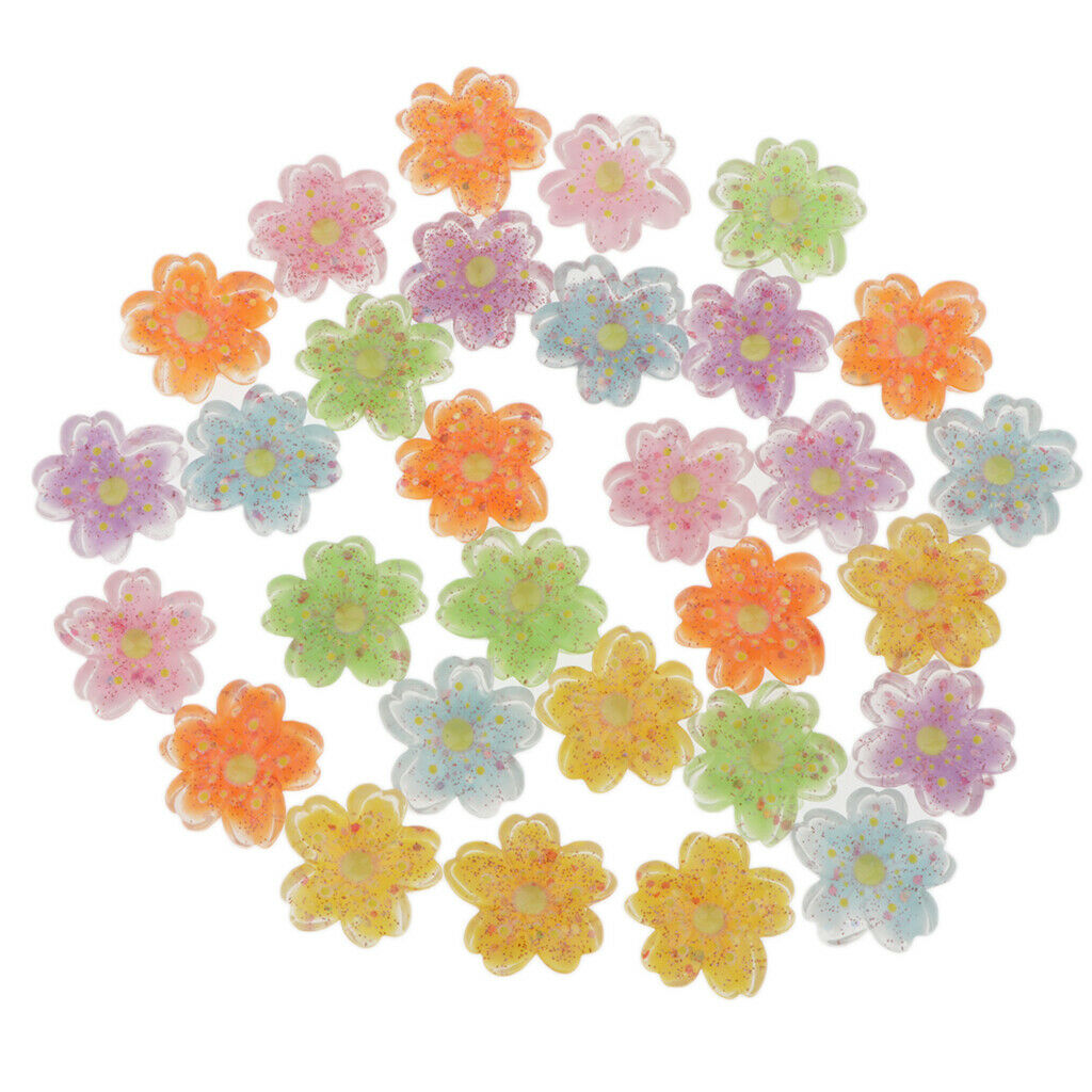 30 Pieces Flower Shape Plastic Flatback Cabochon Beads Cardmaking 20x20mm