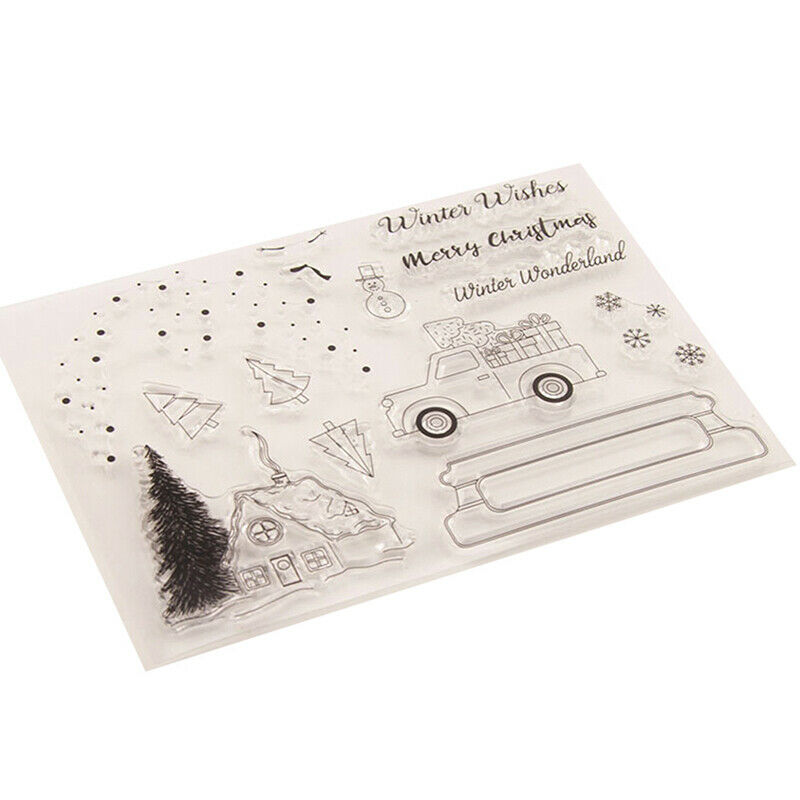 Christmas tree House Xmas car bring Greetings Stamps Clear Silicone DIY Craft Rf