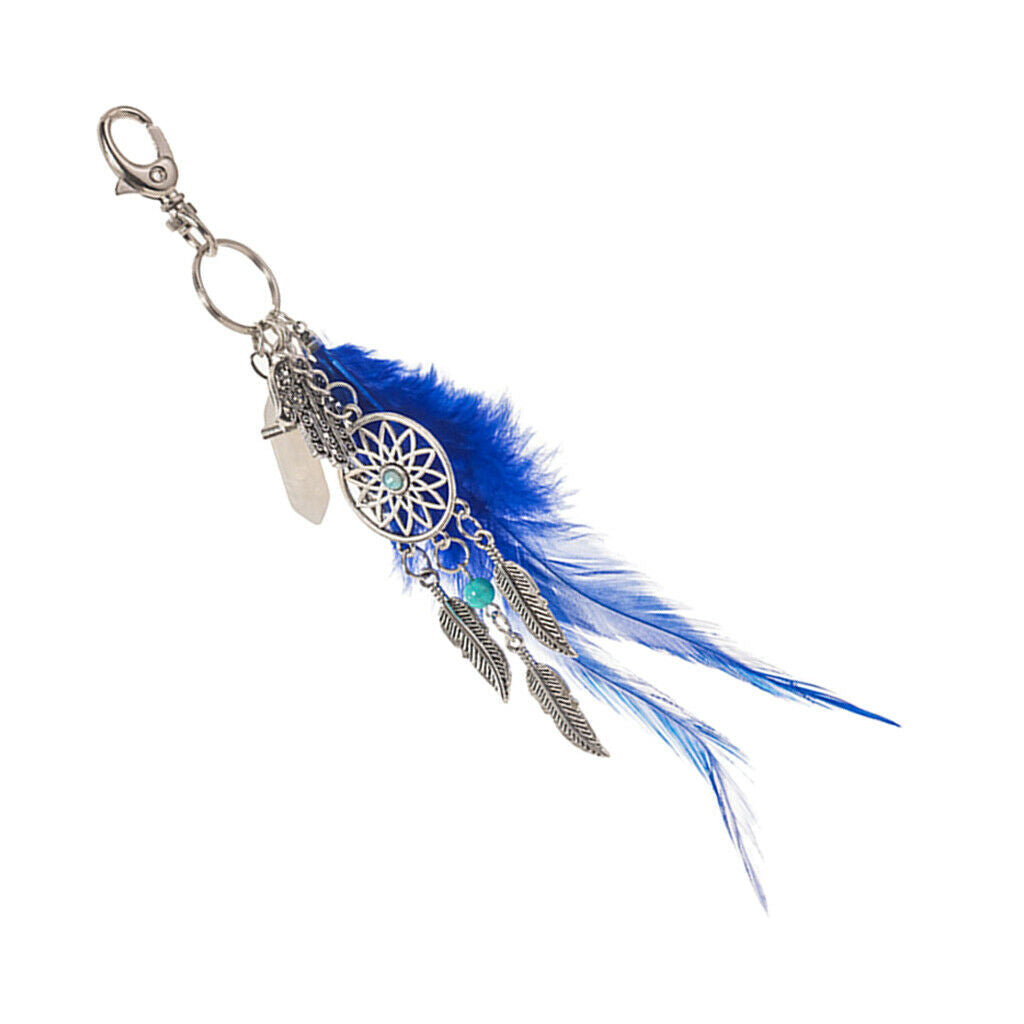 Boho Style Dreamcatcher Keychain-Dangling Feather Turquoise Charms Filigree