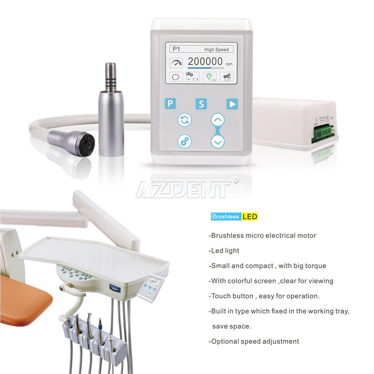 Dental LED Light Electric Micro Motor Brushless Built-In 7G Memory Autoclaved