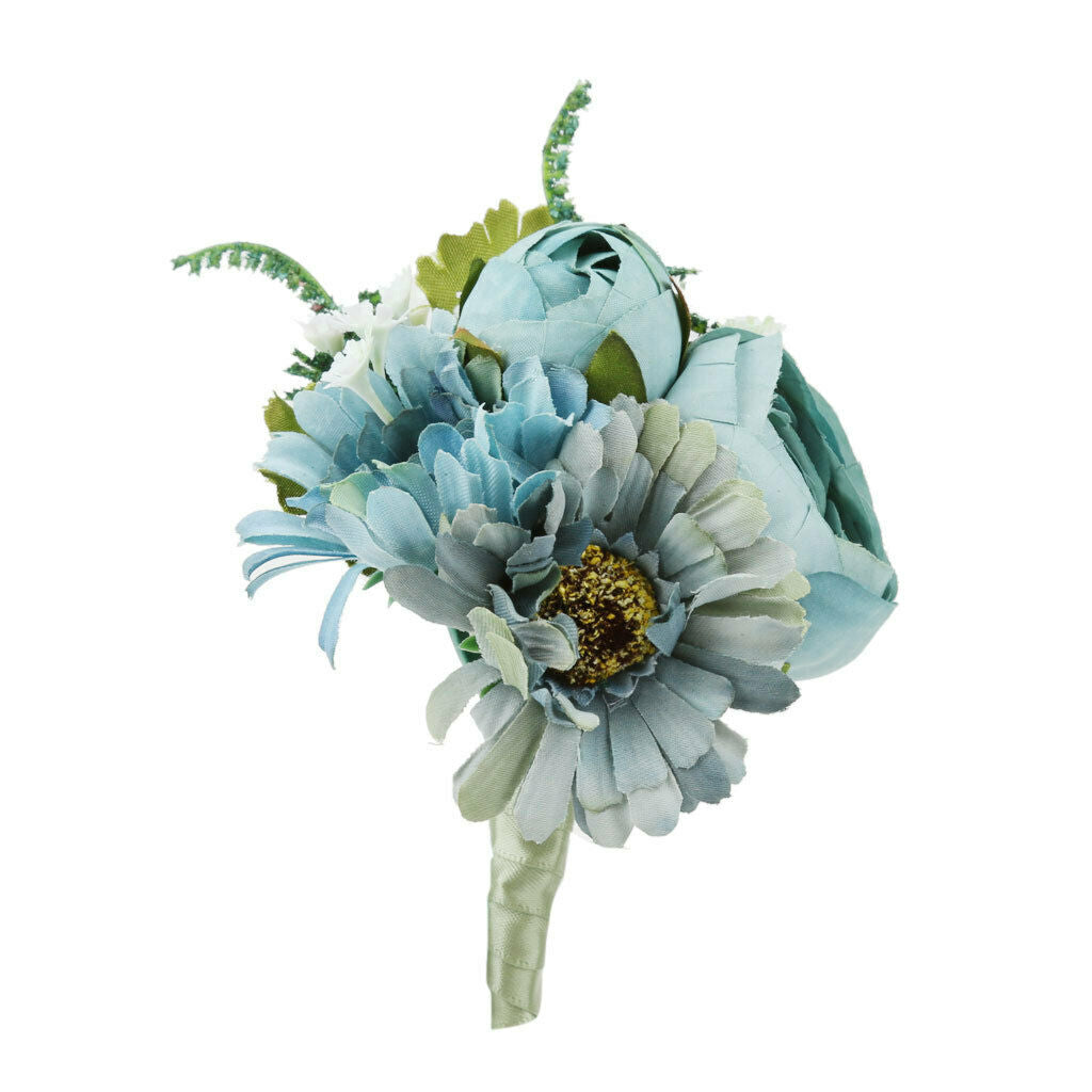 Artificial Wedding Bridal Groom Boutonniere Corsage Flower Brooch Pin Blue
