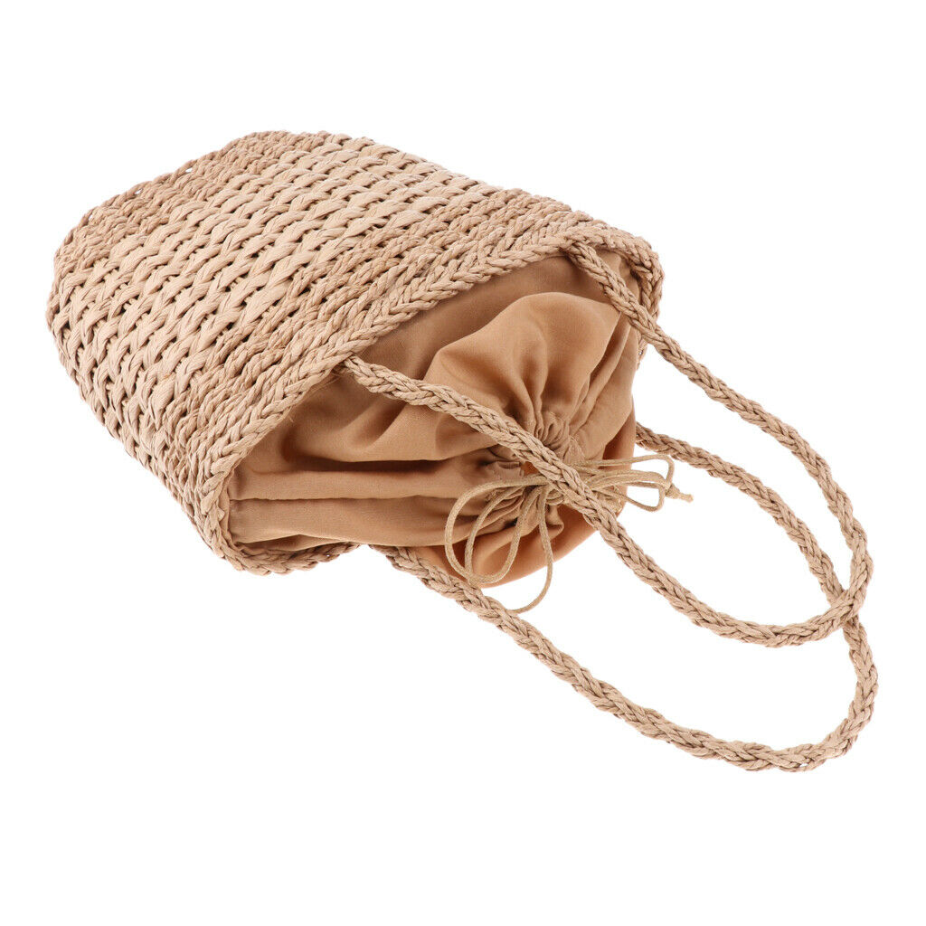 Lady Summer Straw Beach Bag Tote Shoulder Basket Shopping Handbag Bags Khaki
