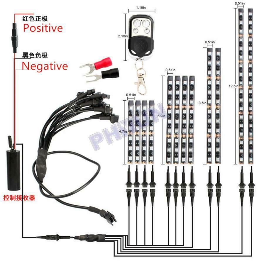 12x Motorcycle Scooter RGB LED Neon Under Glow Lights Strip Kit DC 12V Universal