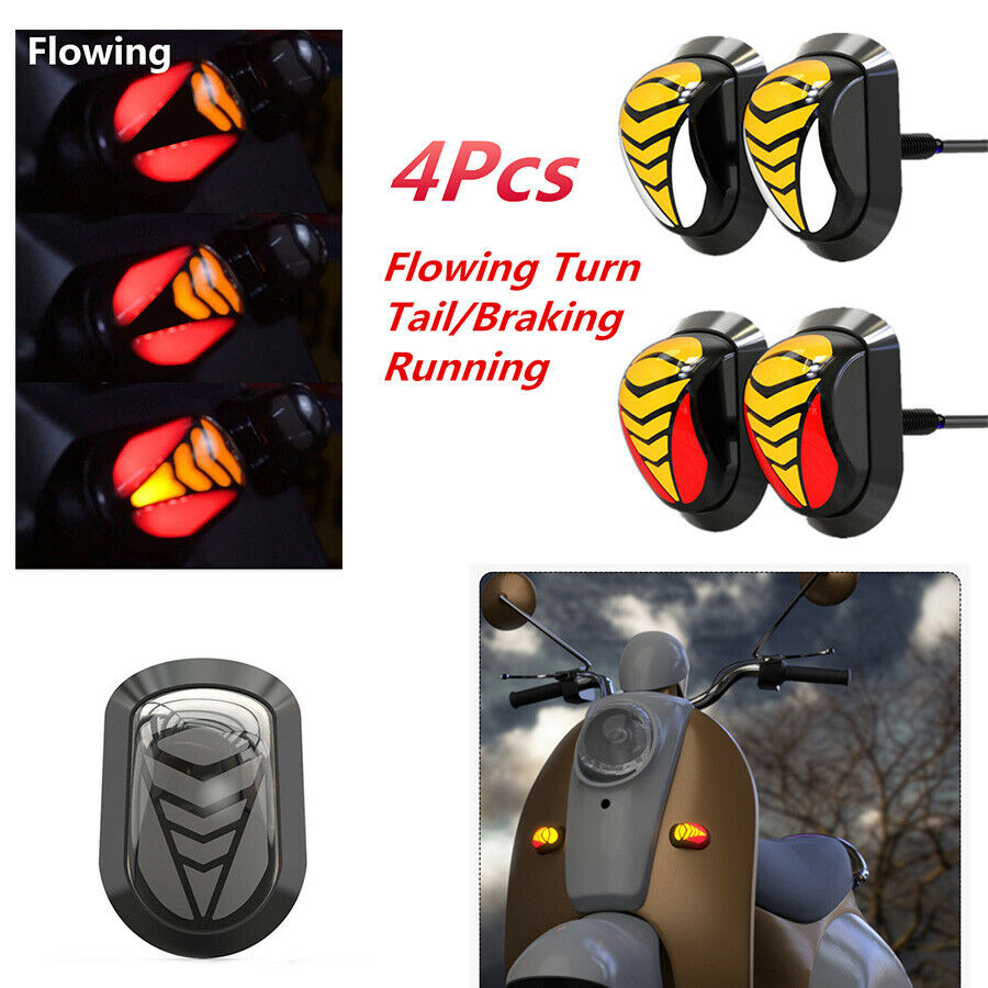 4x Motorcycle Flowing LED Turn Signal Indicator DRL Stop Brake Light Round Shape
