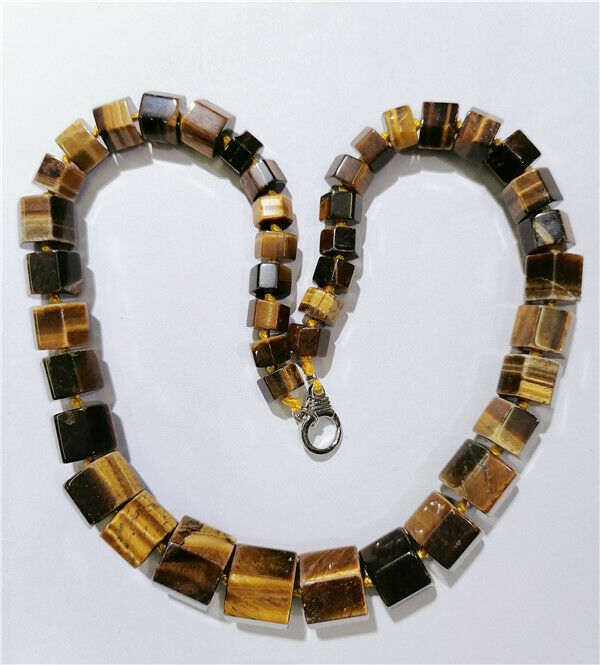 1 Strand Natural Tiger Eye Gem Hexagon Prism Beads Handmade Necklace HH8747