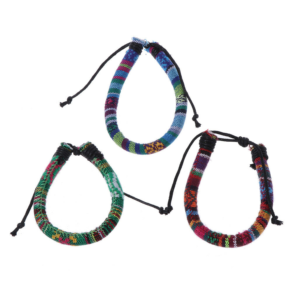 3Pcs Friendship Ethnic Tribal Cotton Boho Linen Bracelet Braid Hemp Rope Jewelry