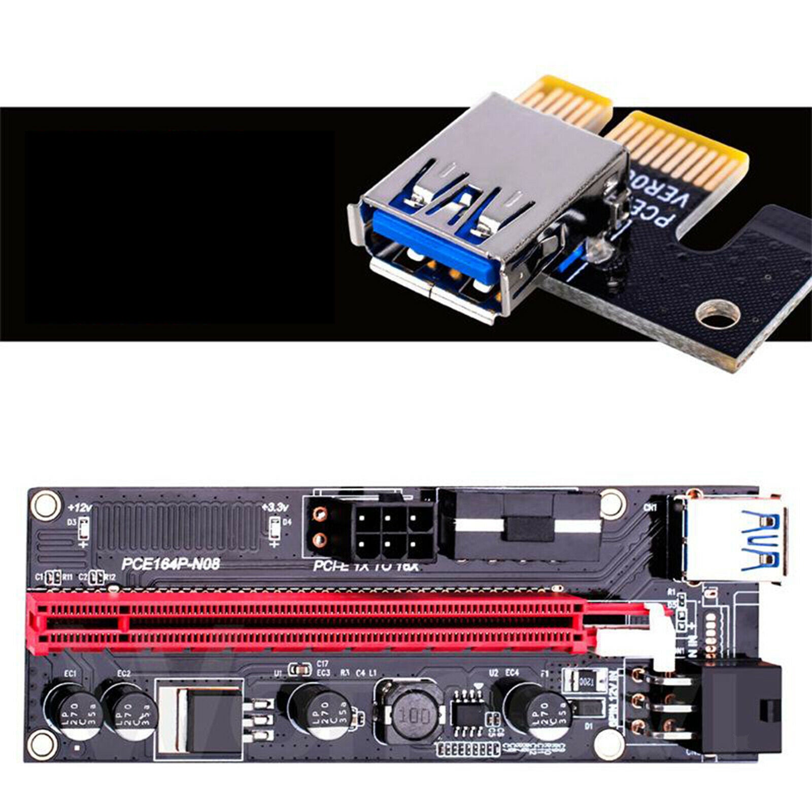 2x PCI-E 1x to 16x Graphic Extension USB Adapter Card 60cm Cable Stable Safe