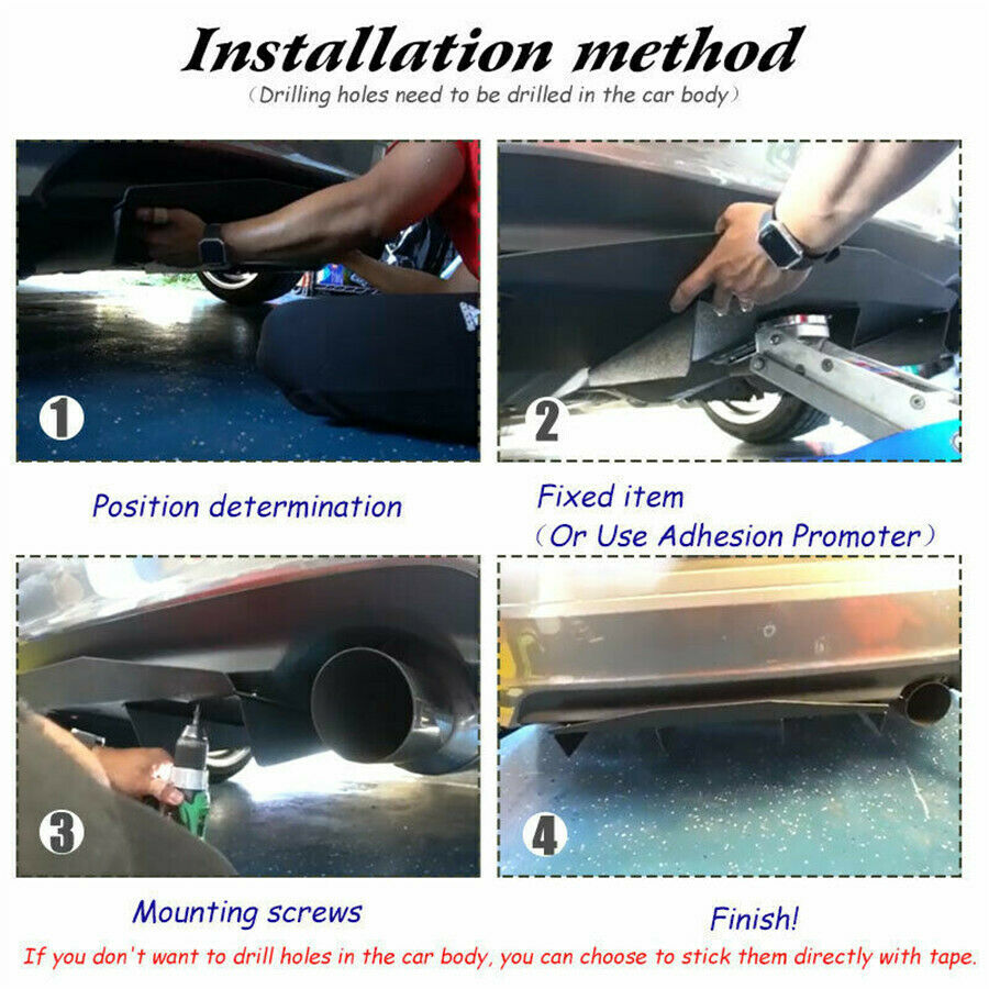 Black Shark Fin Rear Bumper Diffuser Valance Lip-Painted ABS Plastic For Dodge