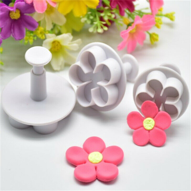 3Pcs Flower Plunger Cookie Cutter DIY Blossom Flower Cake Fondant Cake MoldFCA