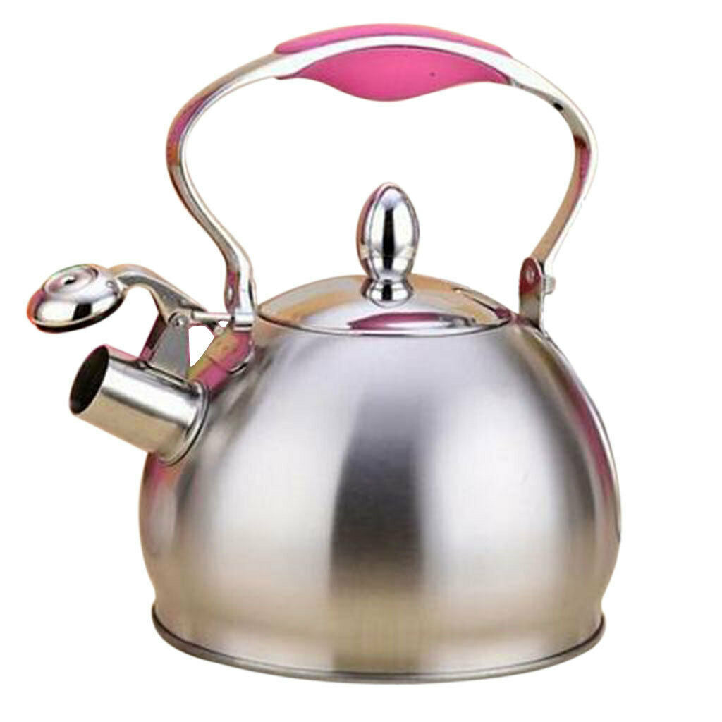 Stainless Steel Dishwasher Safe Whistling Coffee and Tea Kettle, 2.5 Liter, Pink