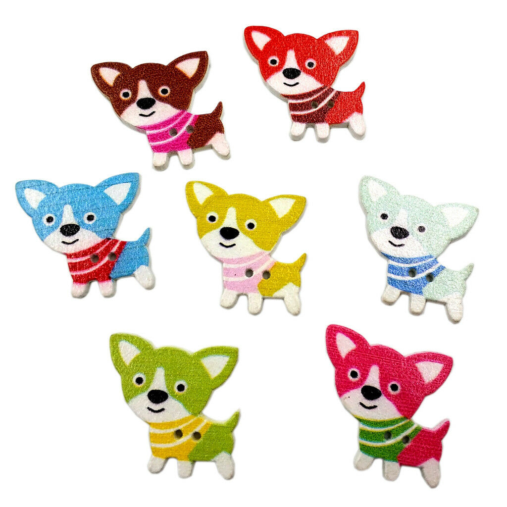 50pcs Mixed Cartoon Dog Wooden Sewing Buttons Fasteners for DIY Sewing Craft