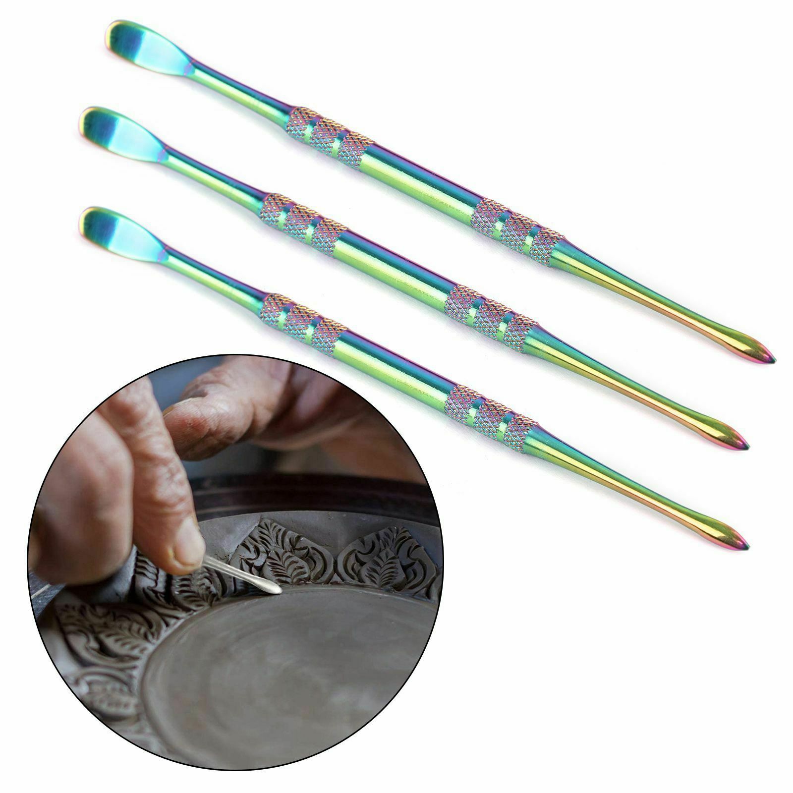 3 Packs Wax Carving Tool Wax Carving Stainless Steel  Spoon 4.75 Inch Rainbow