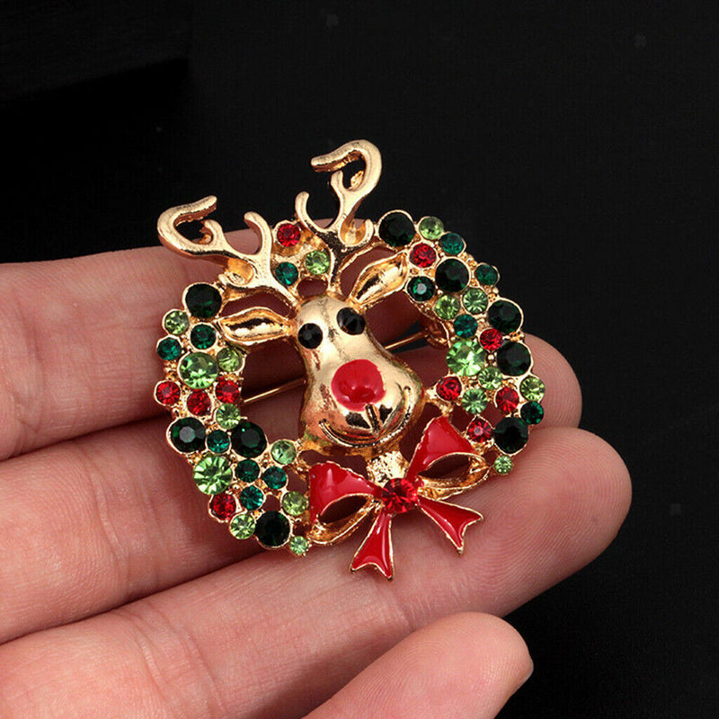 Cute Crystal Christmas Elk Brooch Pin Xmas Party Ornaments Gift Xmas Corsage