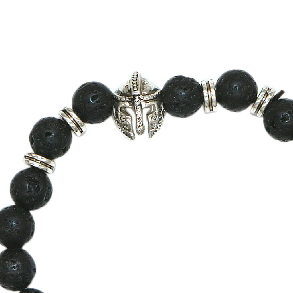Unisex Black Lava Stone Beaded Charm Bracelet Bangles Jewelry Helmet