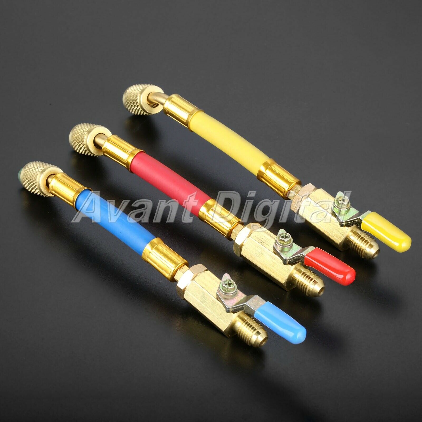 3Pcs 1/4" SAE R134A Refrigerant HVAC AC Charging Hoses with Ball Valve 7"