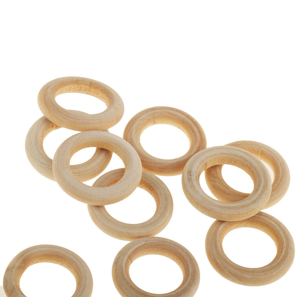 60Pcs Natrual Round Wood Beads Loose Spacer Rings Crafts Jewelry Findings