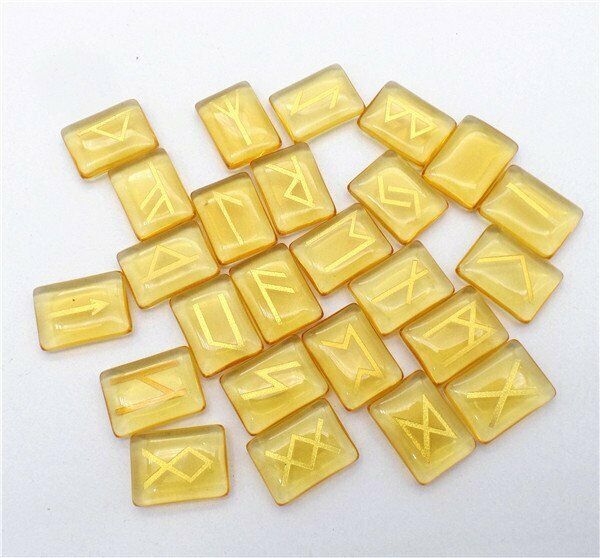 25Pcs/set 20x15x6mm Yellow Glass Runes Set for Healing Reiki Stones Gift HH7716