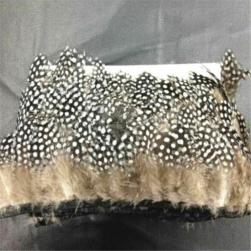 2M Guinea Fowl Feather Fringe Trim for Crafts Costume Sewing Millinery Decor