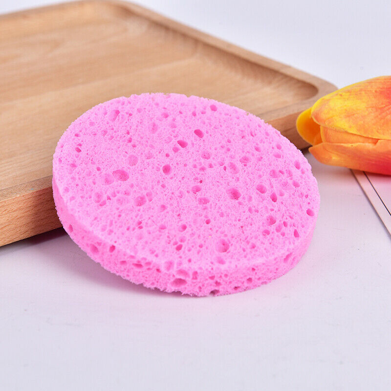 Natural Plant Fiber Face Wash Cleansing Round Sponge Beauty Makeup Tool Pink:.DD