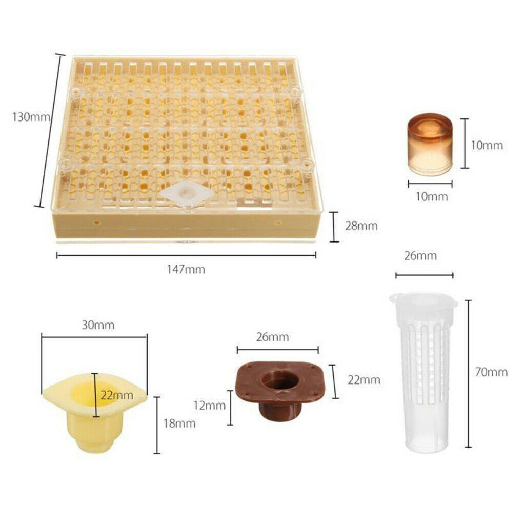 130 Pcs Queen Rearing System Cell Cups Holder Box Cage Beekeeping Tool Kit -