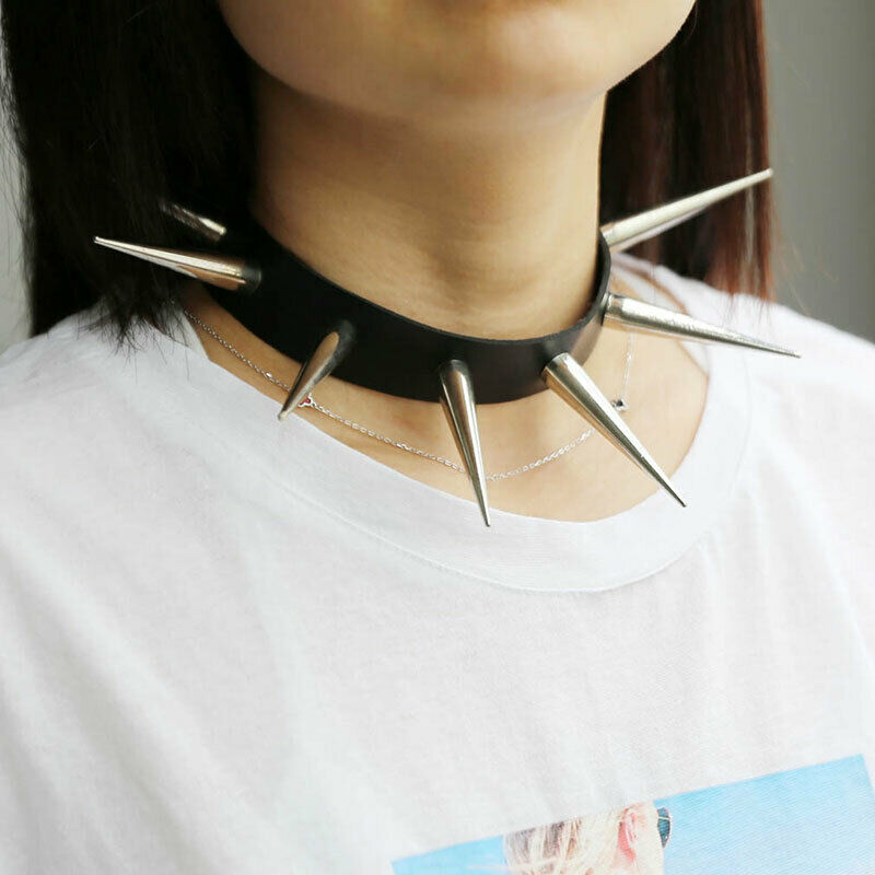 Metal Spike Rivets Rock Gothic Chokers PU Leather Stud Collar Choker Necklac Qx