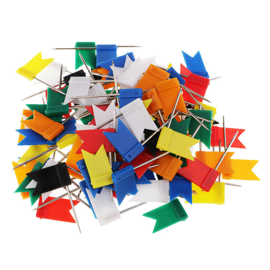 100 Pieces Map Flag Push Pins Tacks Thumbtack for World Map Office Supplies