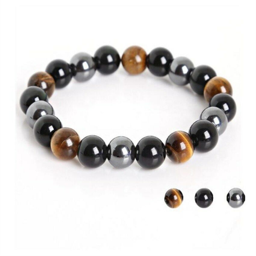 Men's Black Agate Tiger Eyes Beaded Charms Bracelet For Gifts