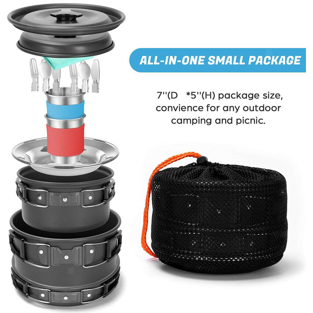 Portable Lightweight Camping Cookware BBQ Folding Mess Kit Pan Forks Spoons