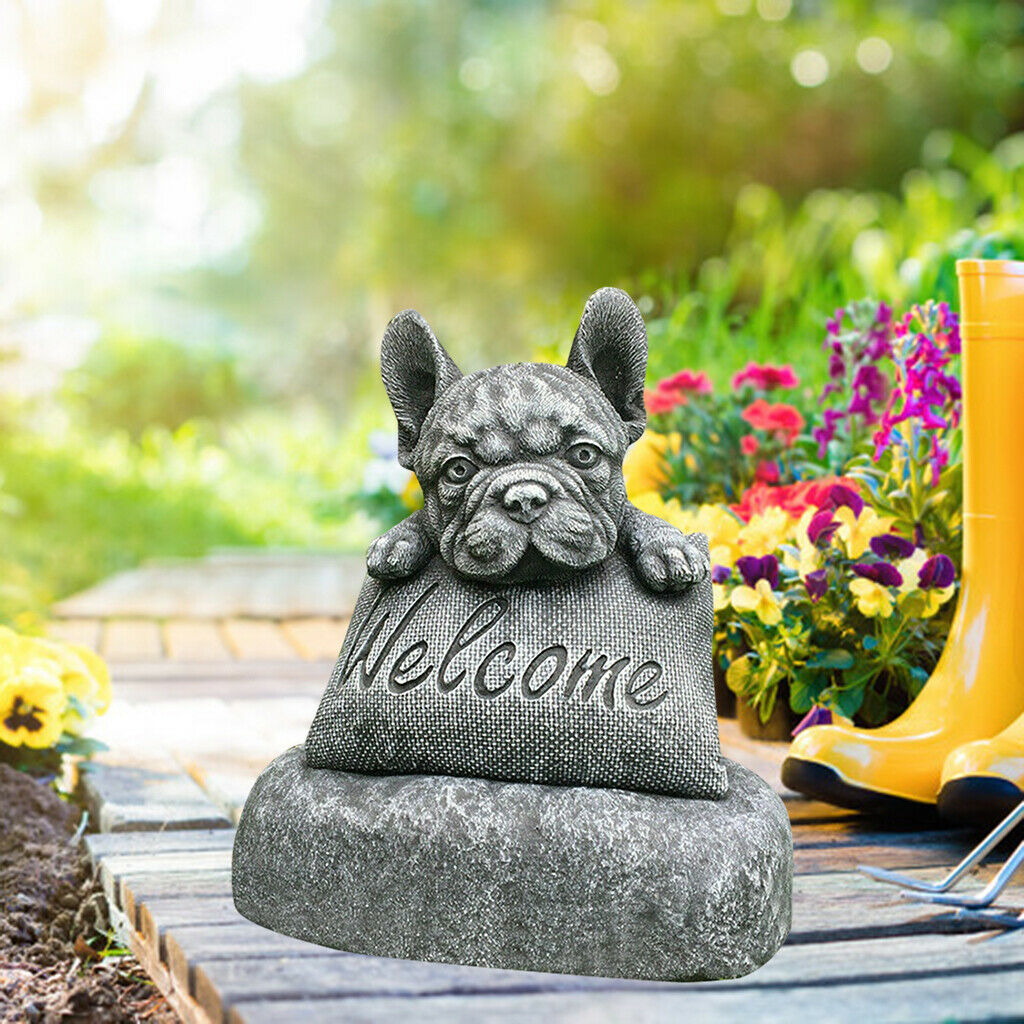 French-Bulldog Statue Welcome Sign Sculpture for Home Garden Patio Gift