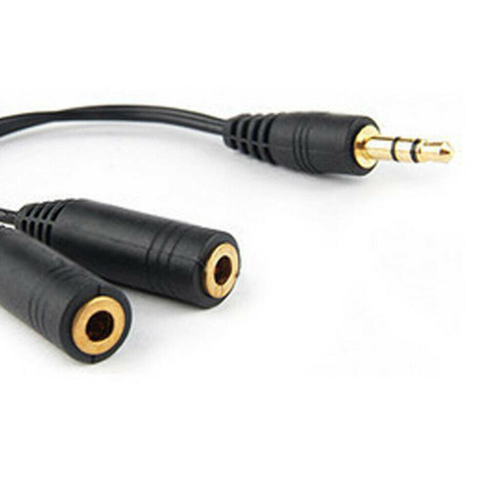 Black PVC Stereo Audio Male To 2 Y Splitter Line Power For Headset Mic