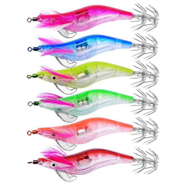 6pcs LED Electronic Luminous Shrimp Squid Octopus Bait Fishing Jigs Lure