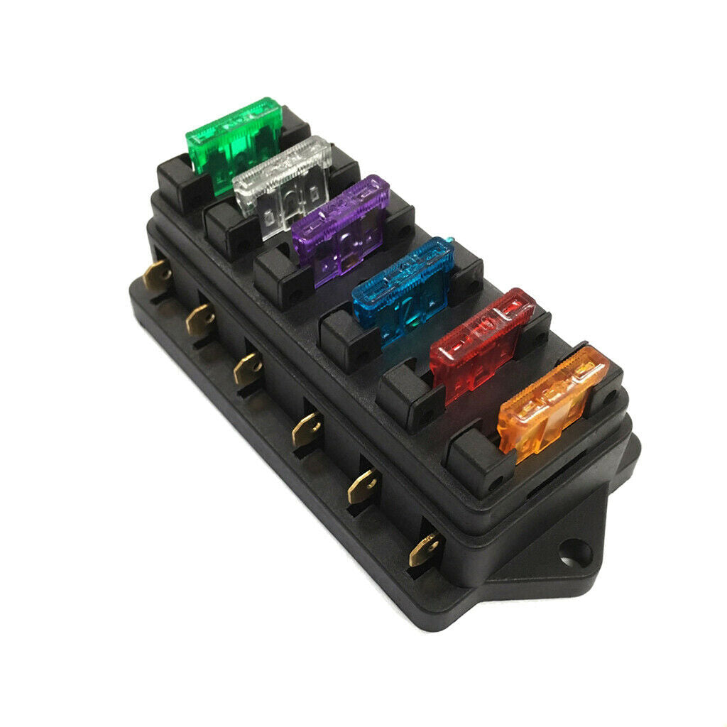 6 Way Circuit Fusebox Blade Fuse Terminal Holder Universal Car Vehicle