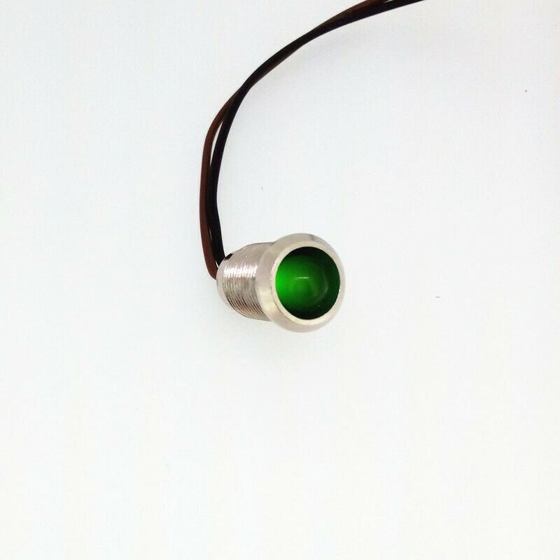 8mm 12V Chartreuse LED Metal Indicator Pilot Dash Light Lamp With Wire Lead